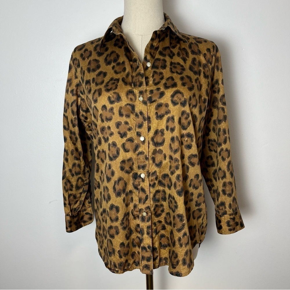 Lauren Ralph Lauren Cotton Animal Print Button Down Urban traveller Blouse - Picture 2 of 10